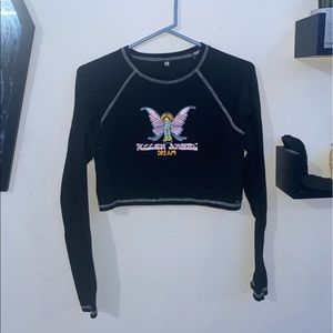 Crew Neck T-Shirt Long Sleeve Floral/Cartoon Graphic Slim Fitted Crop Top